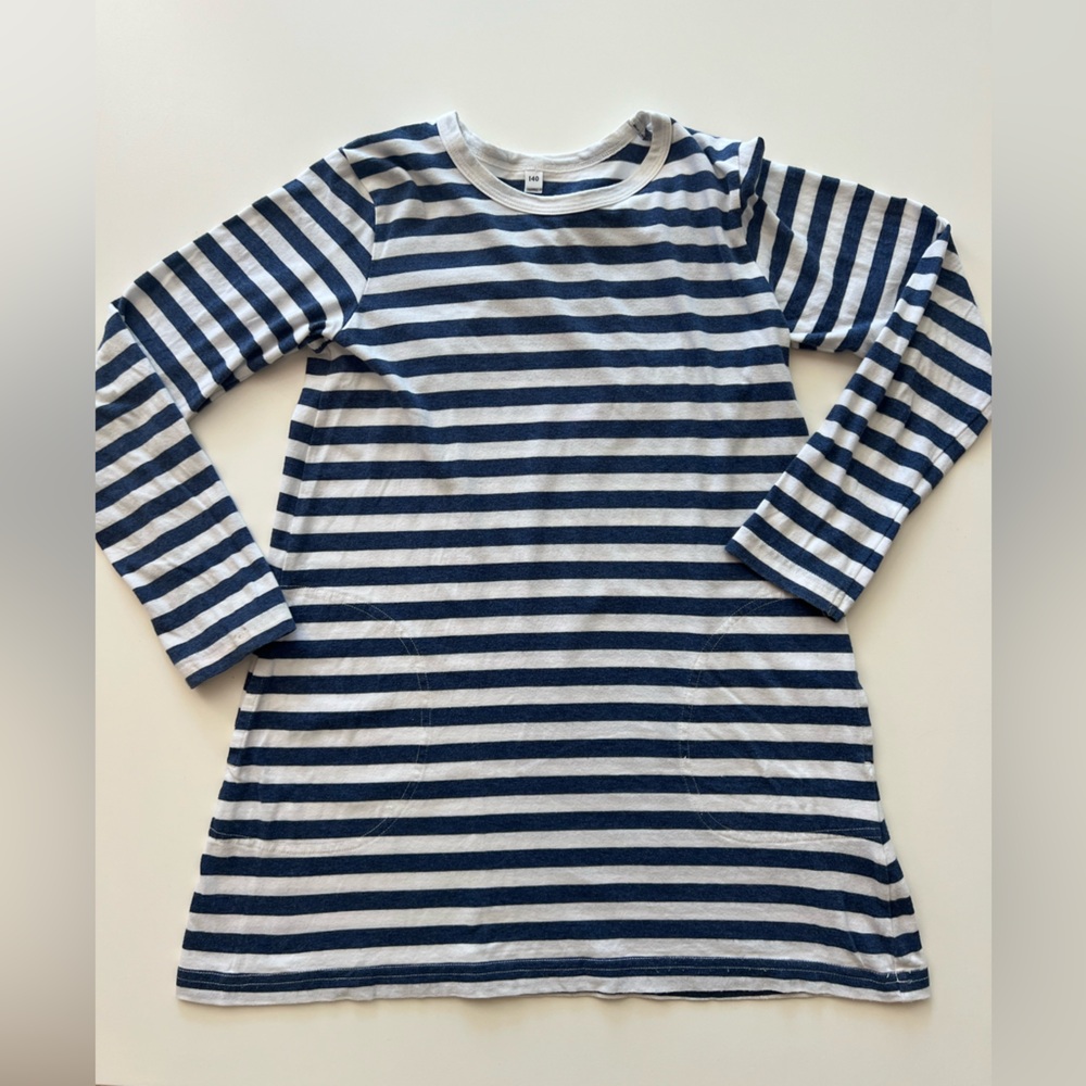 Muji Kids Long Sleeve Shirt - Navy and White Stripes